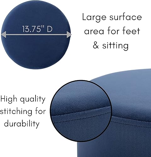 Miniatura 18 de BIRDROCK HOME Taburete otomano redondo – Diseño moderno de taburete acolchado suave – Ideal para sala de estar, dormitorio, reposapiés compacto,