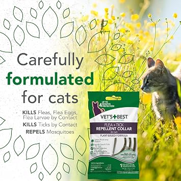 Vets Best Flea and Tick Repellent Collar for Cats, Plant-Based Flea and Tick Prevention Collar with Natural Oils, Adjustable Cat Collar Up to 20 Inch Neck