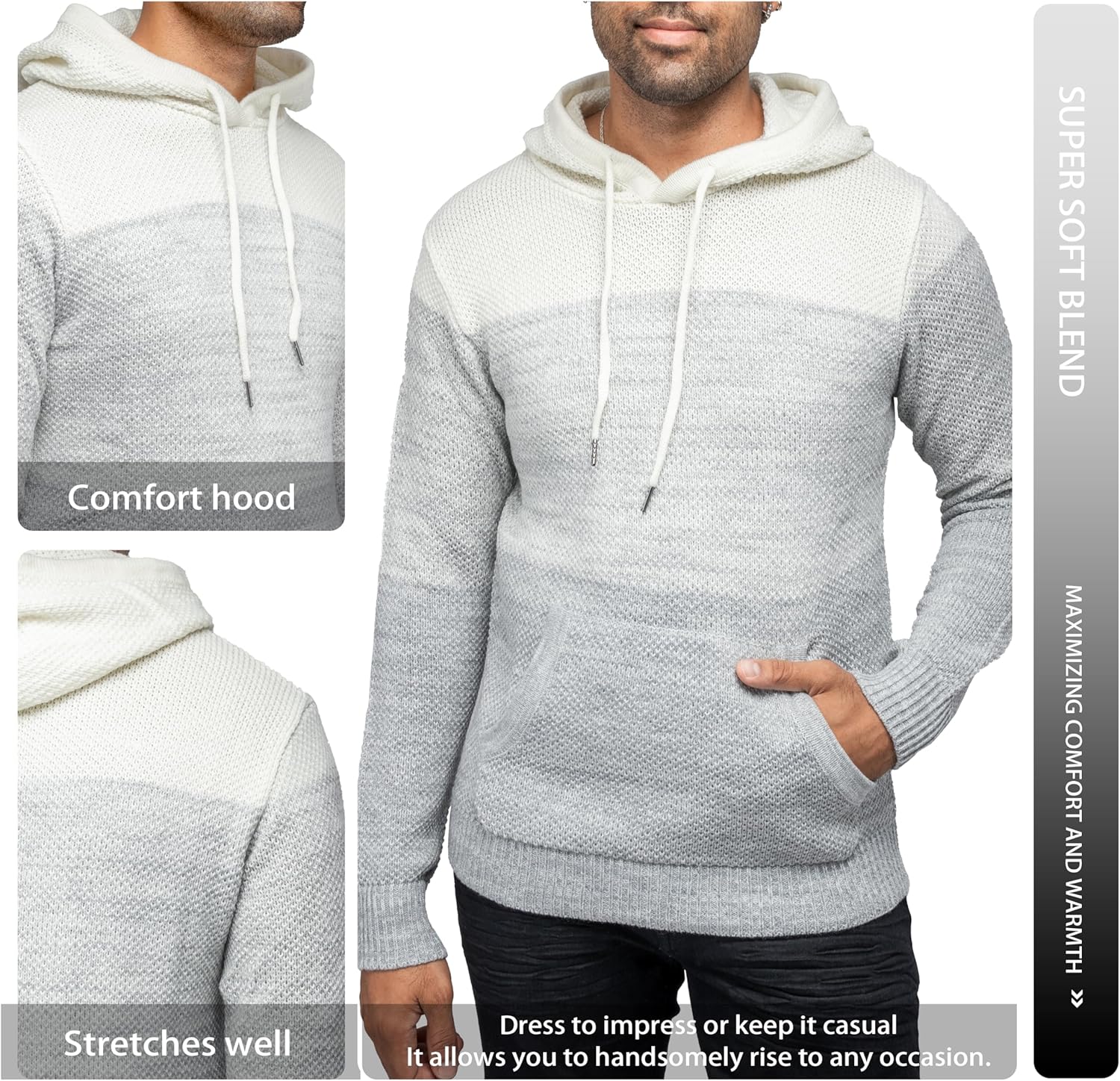X RAY Men's Slim Fit Knitted Hoodie Sweater, Casual Color Block Hooded Pullover Top Oatmeal - Colorblock X-Large