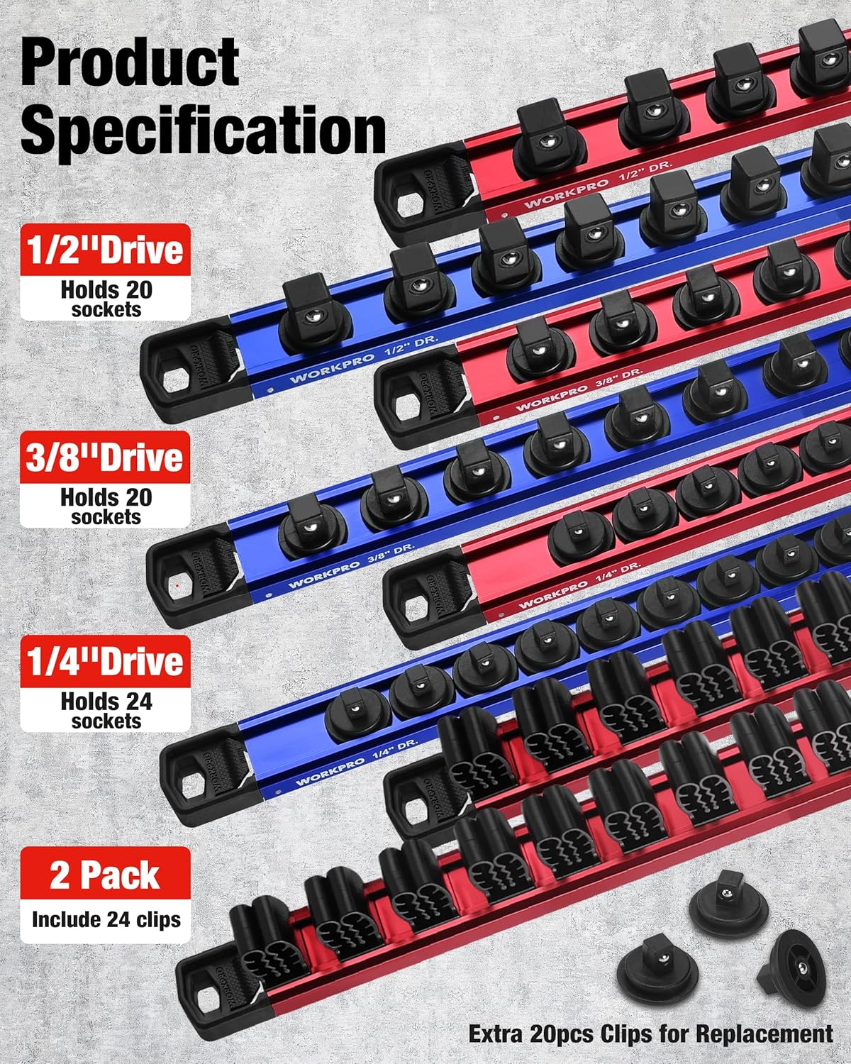 WORKPRO 3PC Spark Plug Socket & Magnetic Tool Organizer