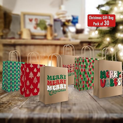Miniatura 3 de easykart labels 30 bolsas de regalo de papel kraft de Navidad para bolsas de regalo de papel navideño, 6 diseños, bolsas de regalo de Navidad, aulas