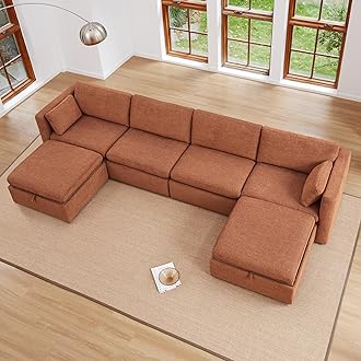 CHITA Terracotta 6-Seat U-Shaped Modular Sofa Set, Extra Large Sectional Couch with Reversible Chaise, 146 inch Width, Sofa with Storage Ottomans
