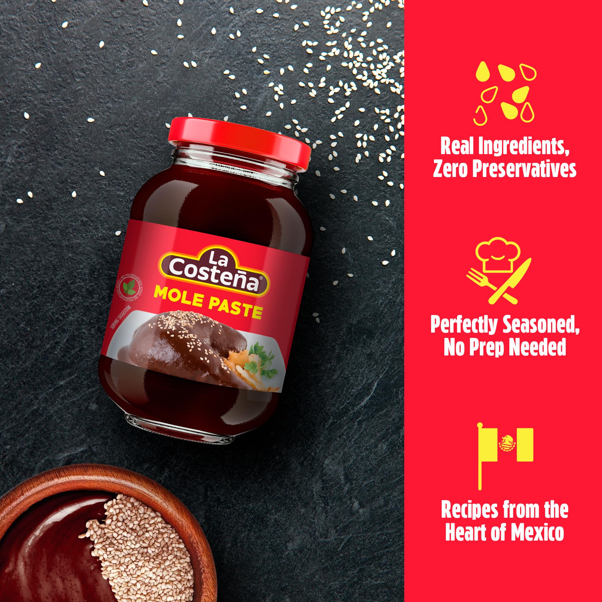 La Costeña Mild Mole Sauce - Traditional Paste with Ancho Chiles, Cacao & Spices - Mexican Food, Enchilada Seasoning, Meat Marinade, Rice, Tamale, Taco, Burger, Comida Mexicana - 9oz, 12 Pack Jar