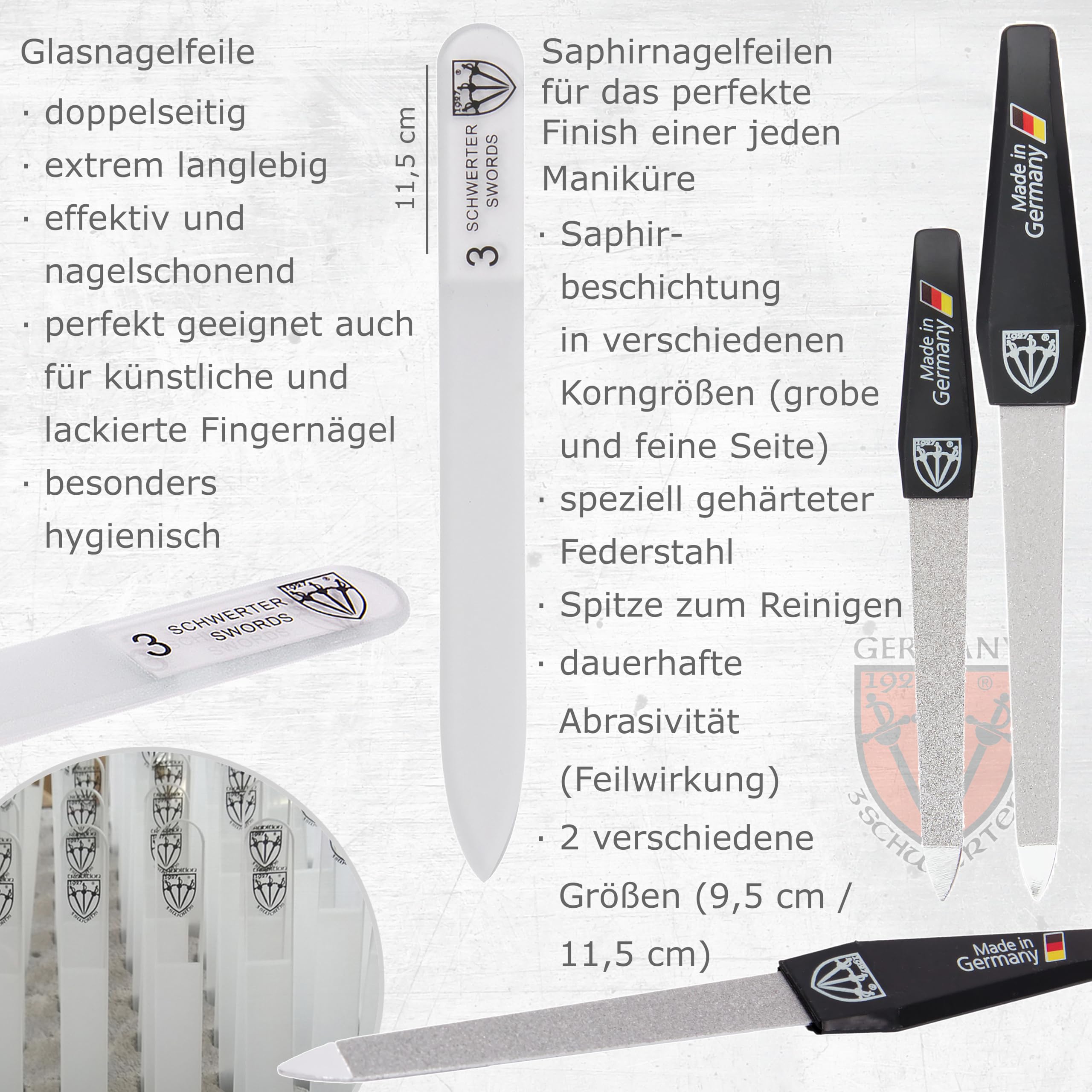 Drei Schwerter - Exclusivo juego de manicura y pedicura de 16 utensilios – Juego para el cuidado de las uñas/funda, fabricado en Alemania, varios diseños