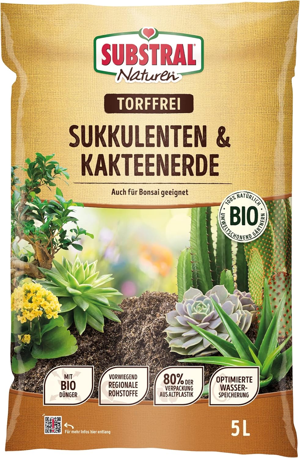 Substral Natures 5 Litre Succulent & Cactus Soil Organic & Dry Free, Green