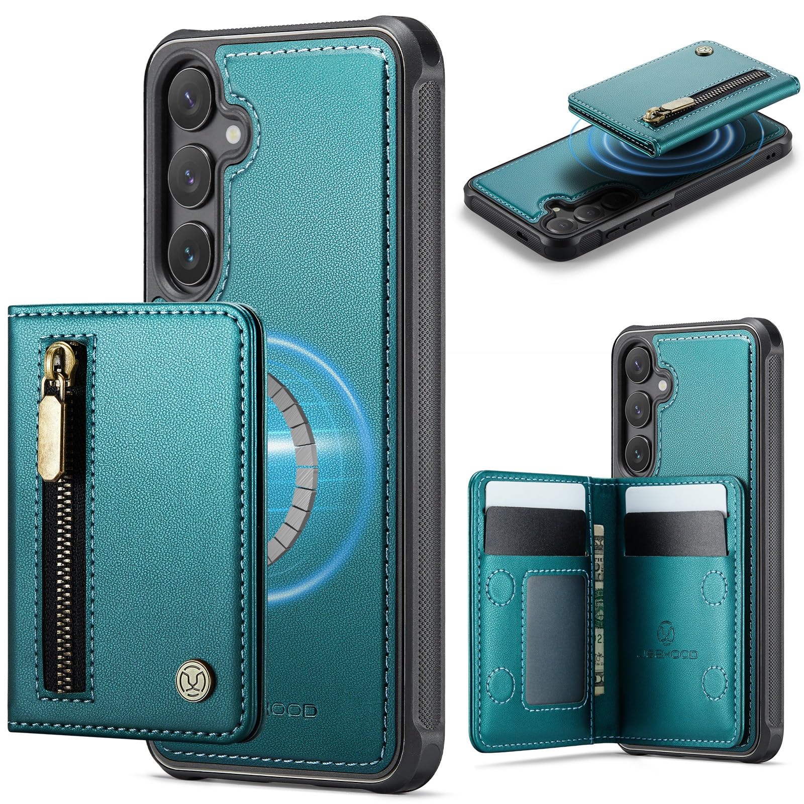 Generic Étui compatible avec Samsung Galaxy S23 FE (couleur : bleu) Étui à rabat en cuir avec fermeture éclair arrière magnétique en silicone