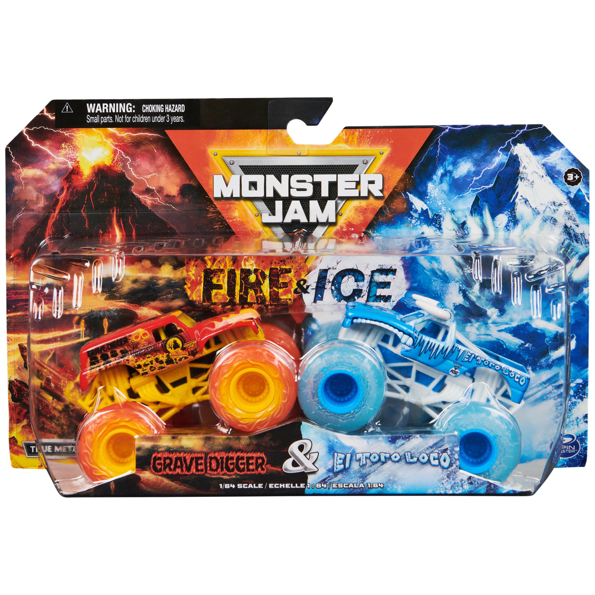 Monster Jam, Official Fire and Grave Digger and El Toro Loco Monster Trucks, 1:64 Scale, Toys for Kids Ages 3 and Up