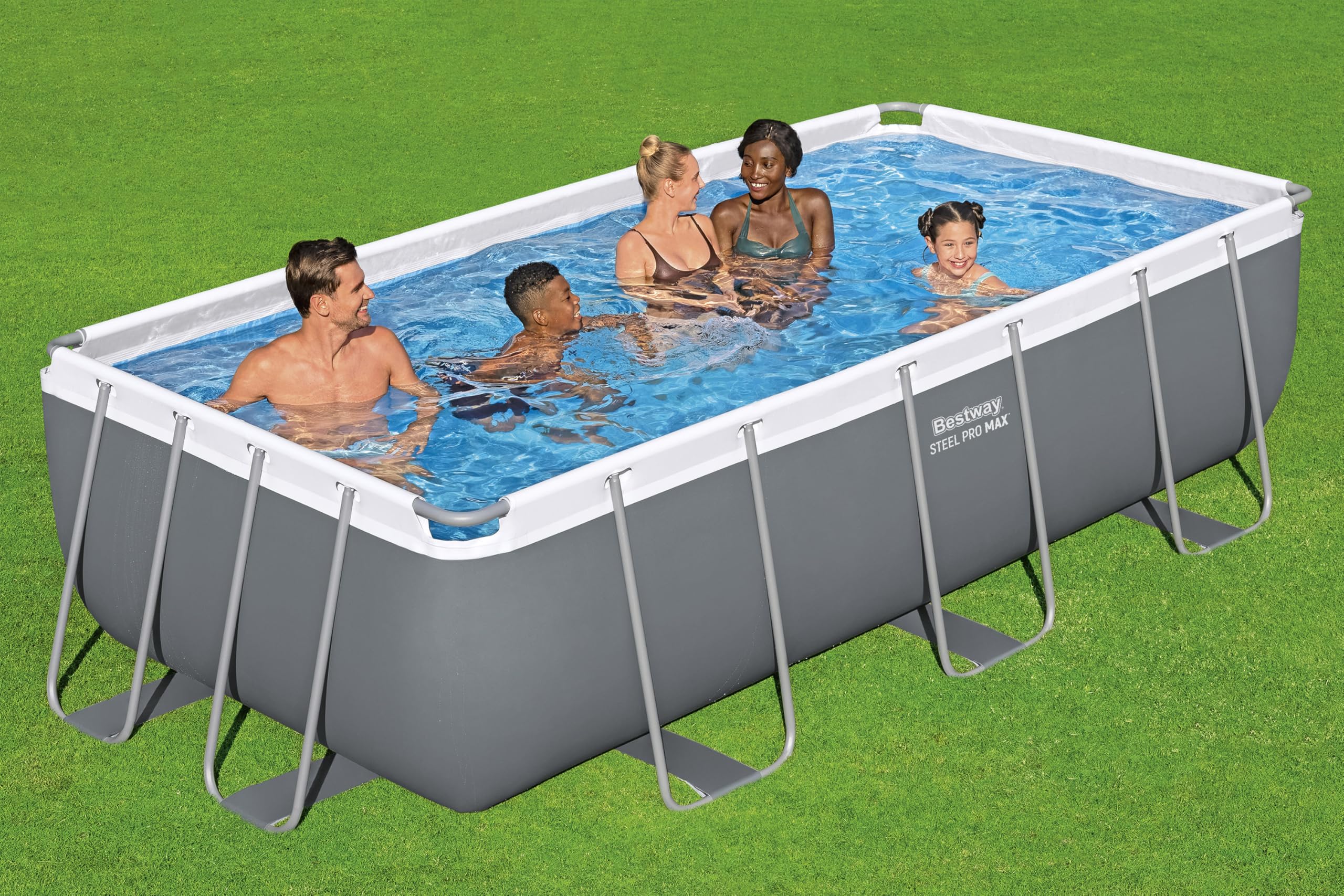 Bestway Power Steel Frame Pool Set mit Filterpumpe 404 x 201 x 100 cm, grau, eckig