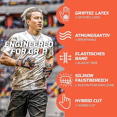 Miniatura 2 de GRIPMODE Guantes de portero híbridos Gravity para adultos y niños con forro de látex Griptec, adecuados para todo tipo de clima, protección para