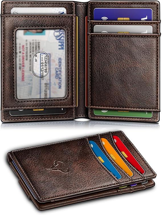 BULLIANT Magnetic Slim Leather Pocket Wallet Money Clip For Men 12Cards | RFID Blocking | Easy Access | Gift Boxed