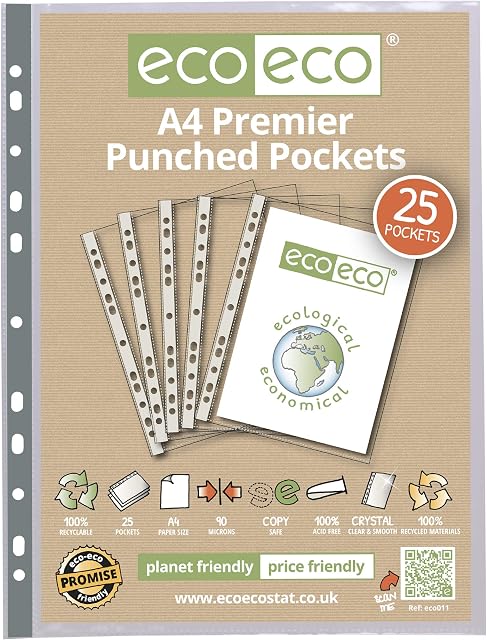 Punched Pocket A4 Strong Premier 90 Micron Transparent Poly Wallets Glass Clear Sheet Protector Sleeve - 78211 (Pack of 25 x 1)