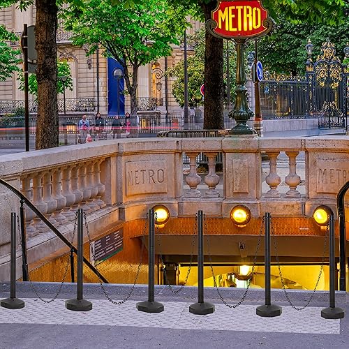 Miniatura 5 de Candockway Paquete de 6 conos de poste de delineador con base rellenable y cadena de 5 pies, cono de poste de delineador de tráfico, barreras de