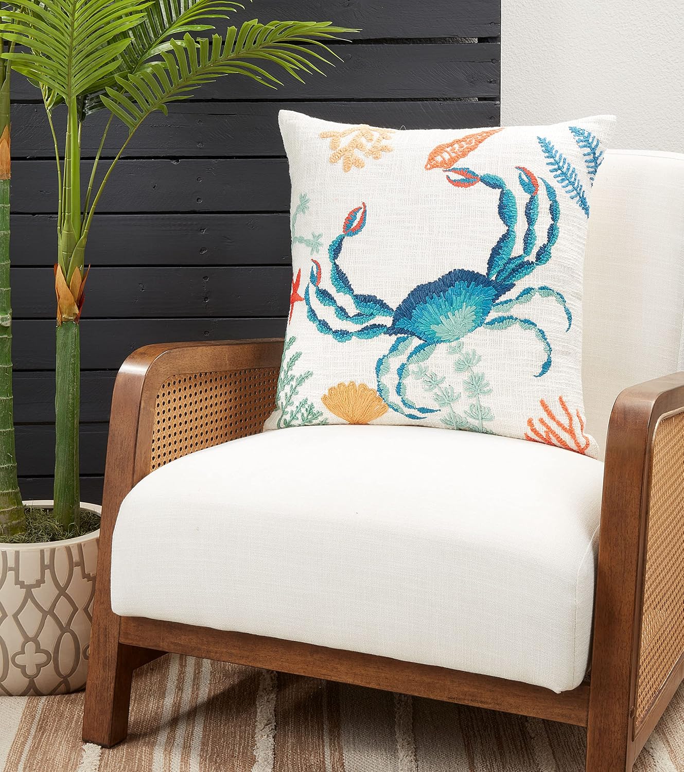SARO LIFESTYLE Crab Design Pillow Cover, Multi, 20"