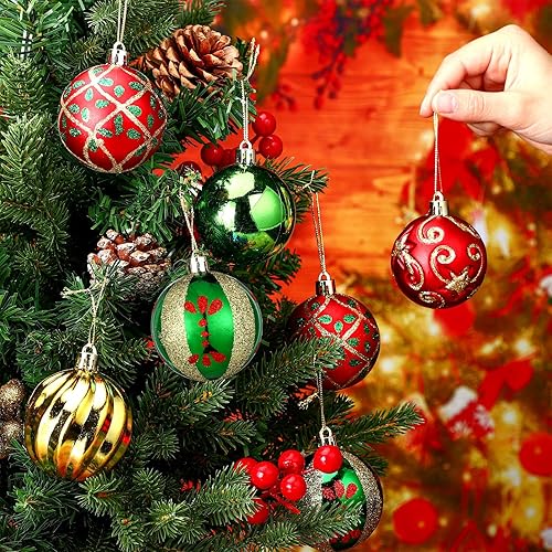 Miniatura 3 de Hungdao 30 adornos de bola de Navidad de 2.36 pulgadas, decoración de árbol de plástico brillante, rojo y verde, colgante, adornos de bolas de