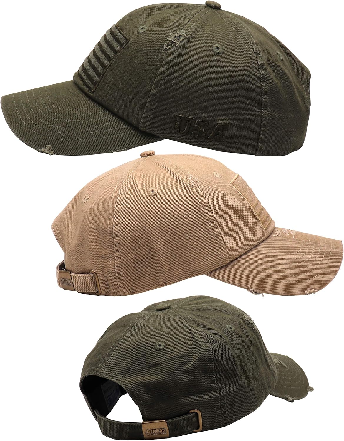 Antourage American Flag Unisex Baseball Hat for Men and Women | USA Flag Mesh Snapback Flat Visor Cap + 2 Patriotic Patches