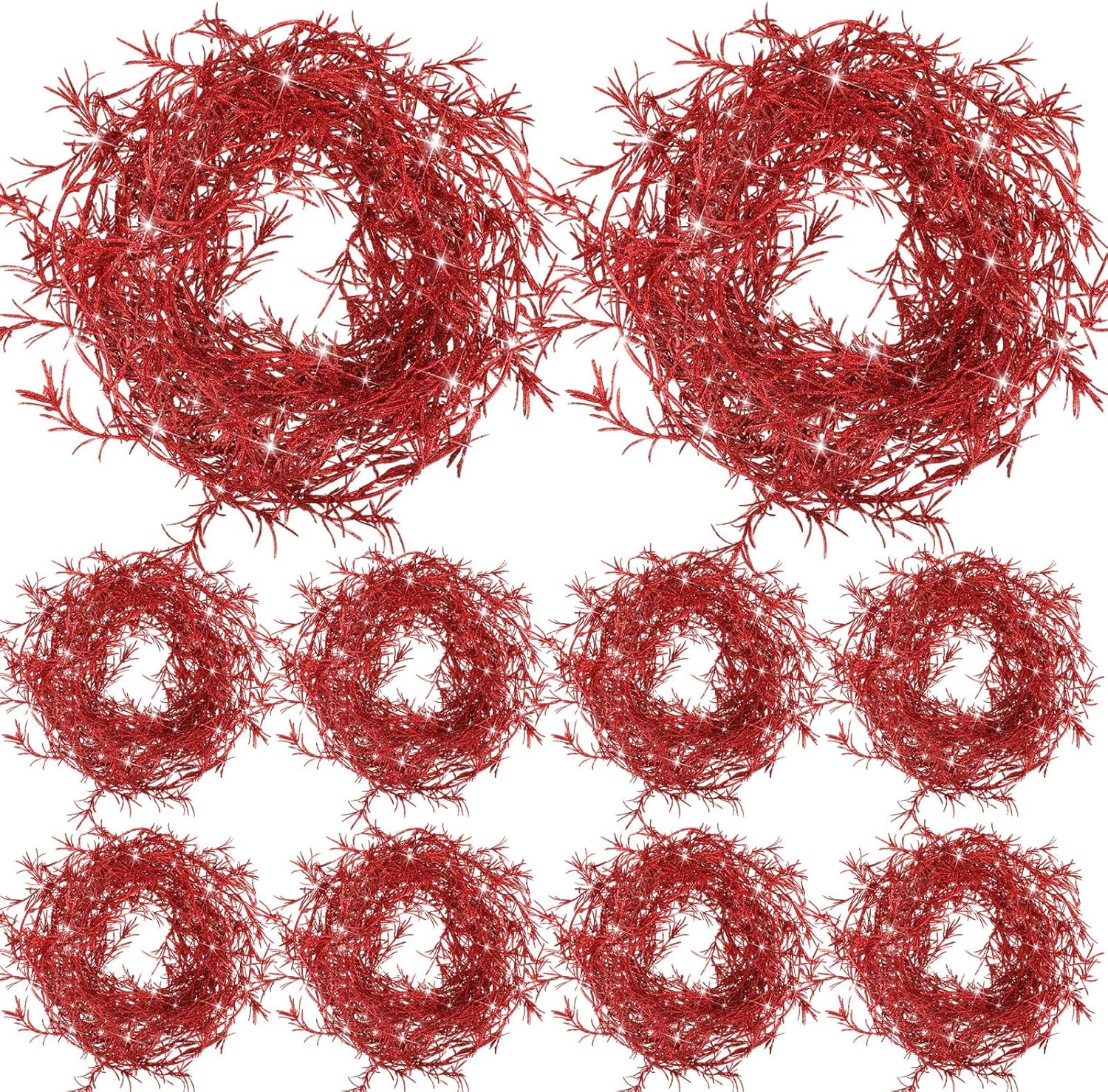 Ceenna 10 Pcs Glitter Christmas Garland Total 60ft Artificial Christmas Tree Garland Xmas Wreath for Festive Holiday Front Door Table Centerpiece Car Decoration Home Kitchen Ornaments (Red)