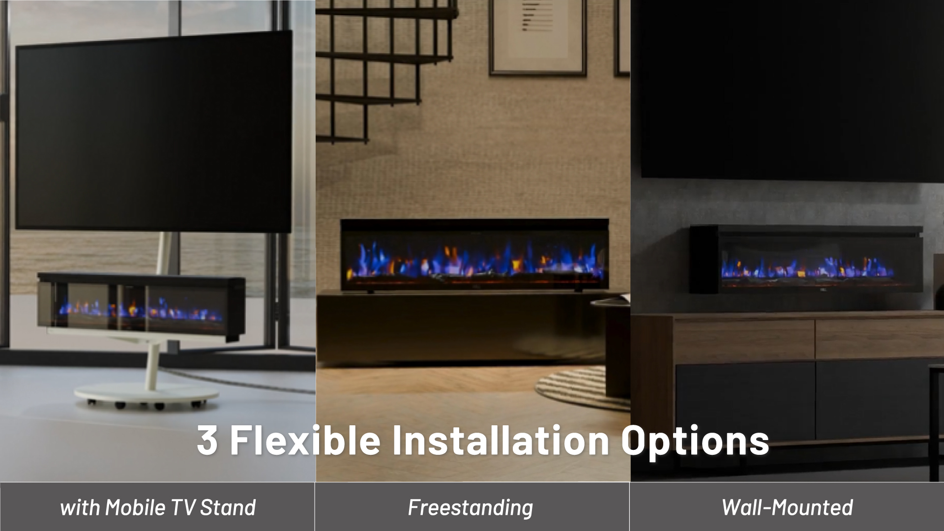 Soporte móvil WALL Seven para TV con chimenea eléctrica miniatura 7