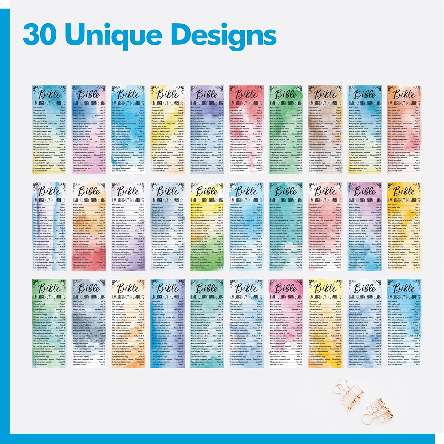 120 PCS Bible Emergency Numbers Bookmarks, 30 Designs Christian Book Markers, Double Sided Printing Bible Verse Bookmarks, Religious Gift for Women, Men, Church Supplies, Book Lovers (2.4” x 6.1”) - Image 3