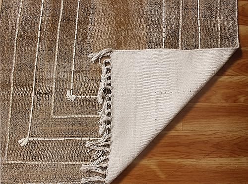 Miniatura 8 de Alfombra rectangular de 3 x 5 pies, color gris y negro, con borde Dhurrie, de algodón, para interiores y exteriores, alfombra de tejido plano para