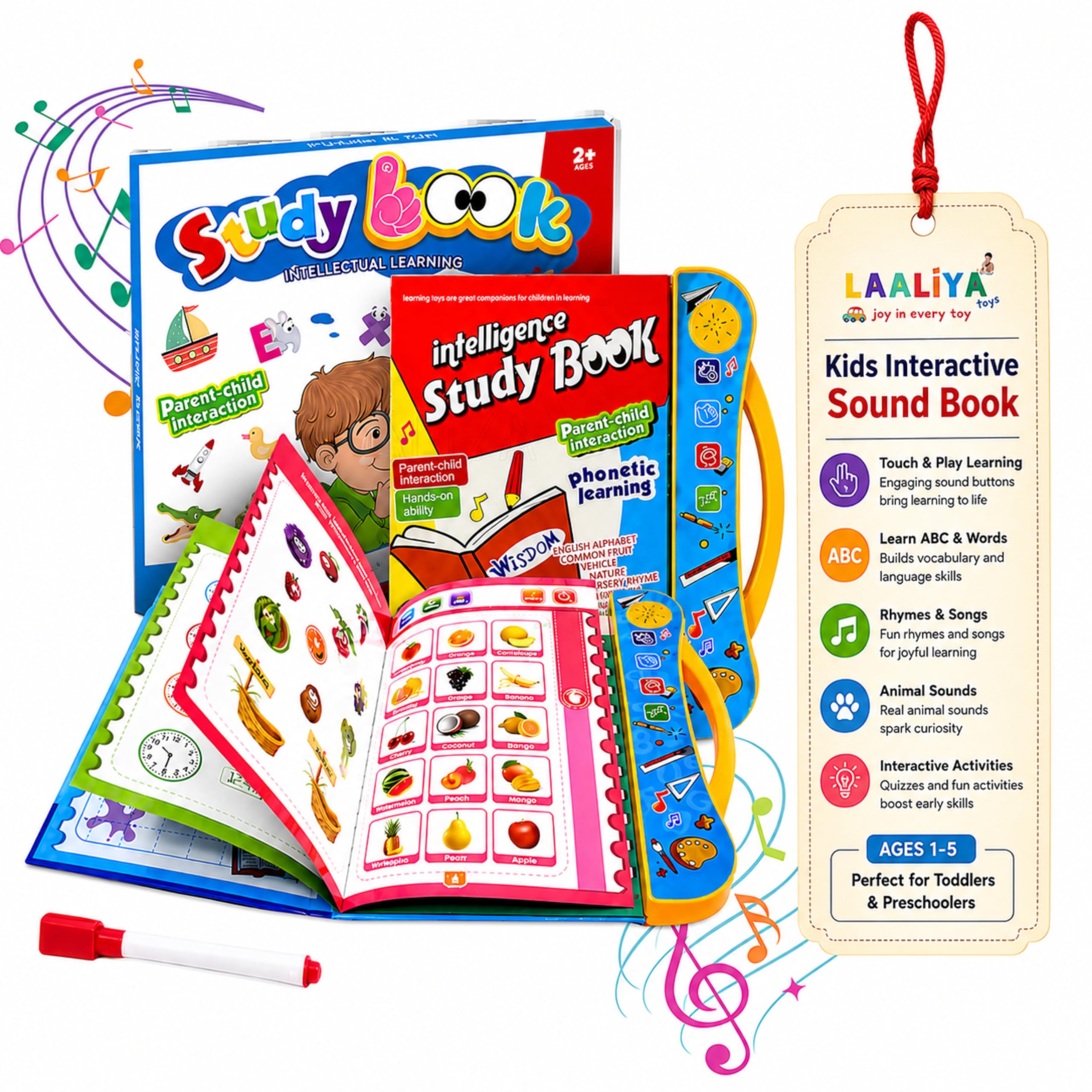 LAALIYA Learn and Play Sound Book for Kids Interactive Learning 1 Year Old Boy Birthday Gifts Useful Ideas Audio 1-3 Musical Phonetics Level Sensory 2-5 Tous1+ Early Spark Activity Touch Listen-image-40