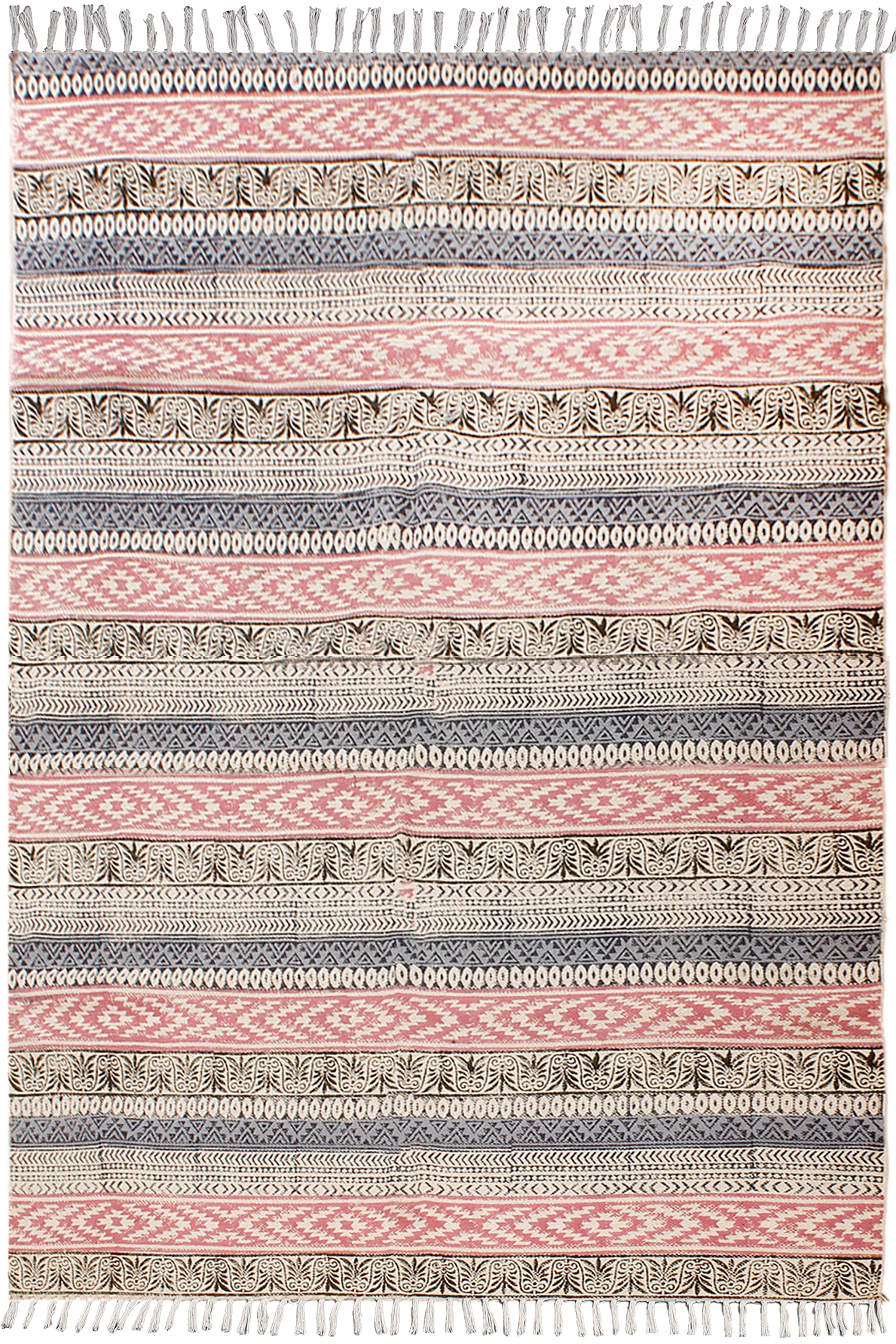 Tapis géométrique fait main en coton au design bohème imprimé d'exception