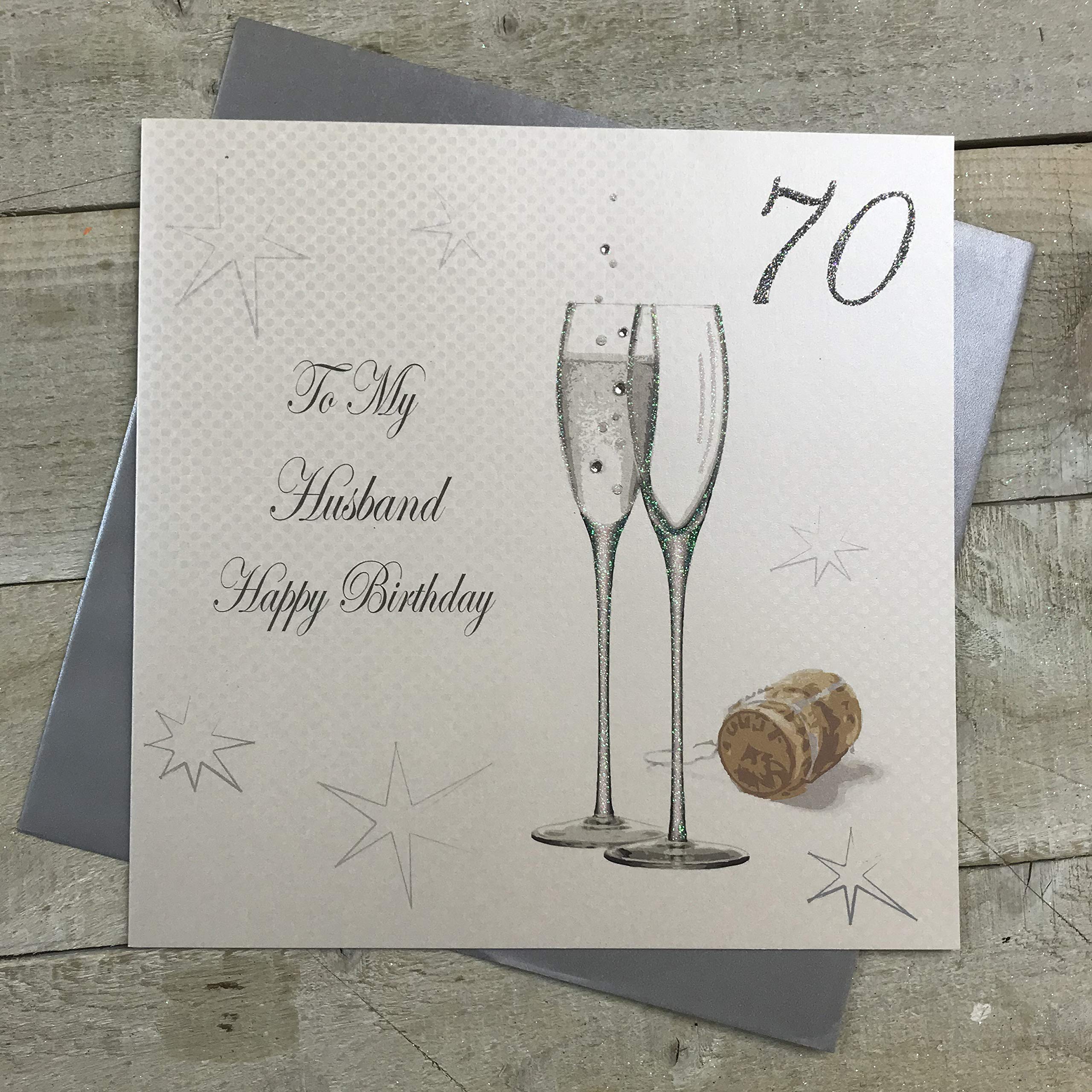 WHITE COTTON CARDS Geburtstagskarte Für Ehemann – Handgefertigt, 22x22 Cm, Mit Champagner-Flöten
