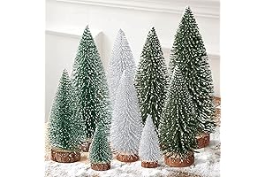 9Pcs Christmas Decor Bottle Brush Trees - Green Silver