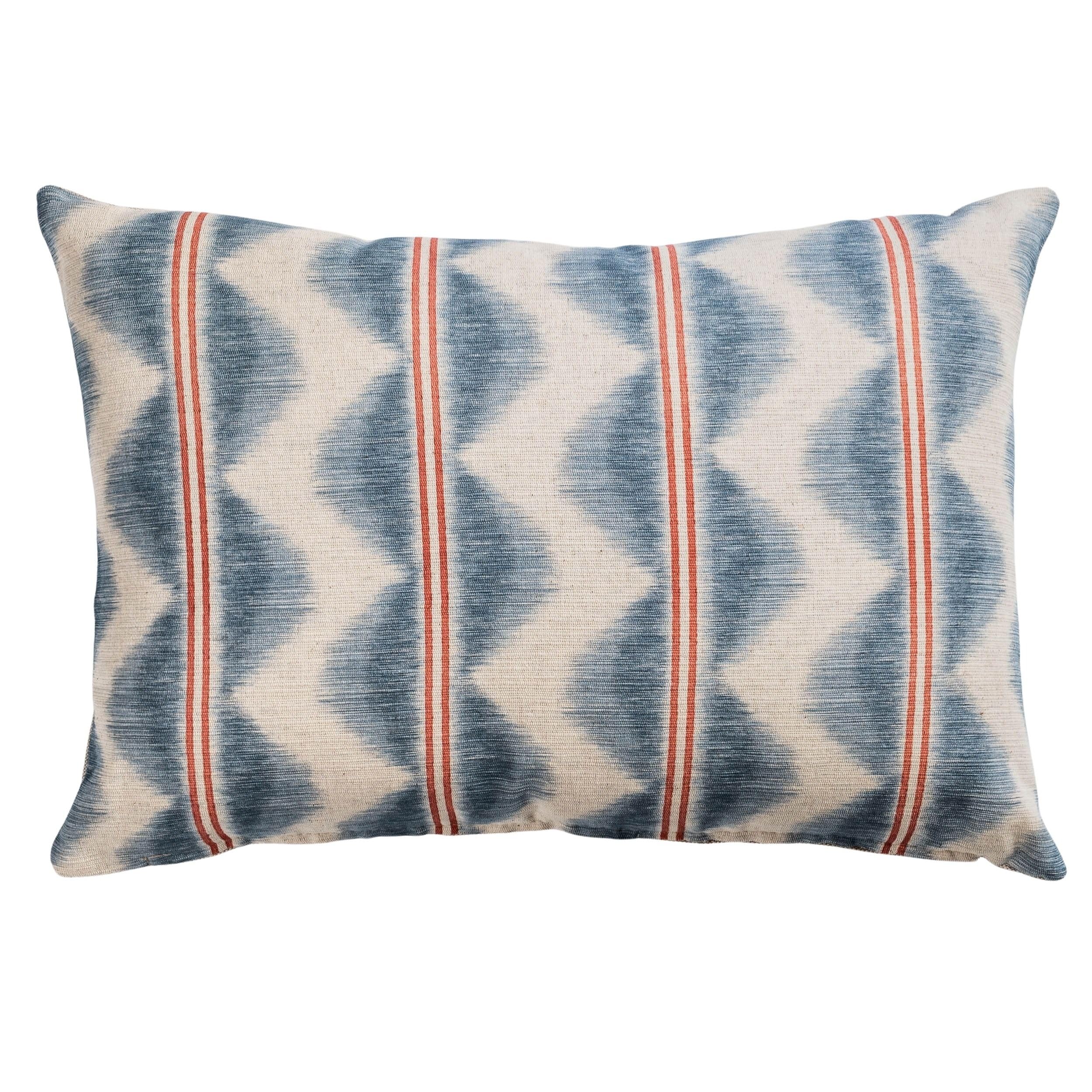 Linen Loft Blue Seville Stripe Linen Blend Boudoir Cushion Cover. Indigo And Red Nautical Stripe. Scandi Coastal Linen And Cotton Mix. 17X12" Rectangle Cover Only