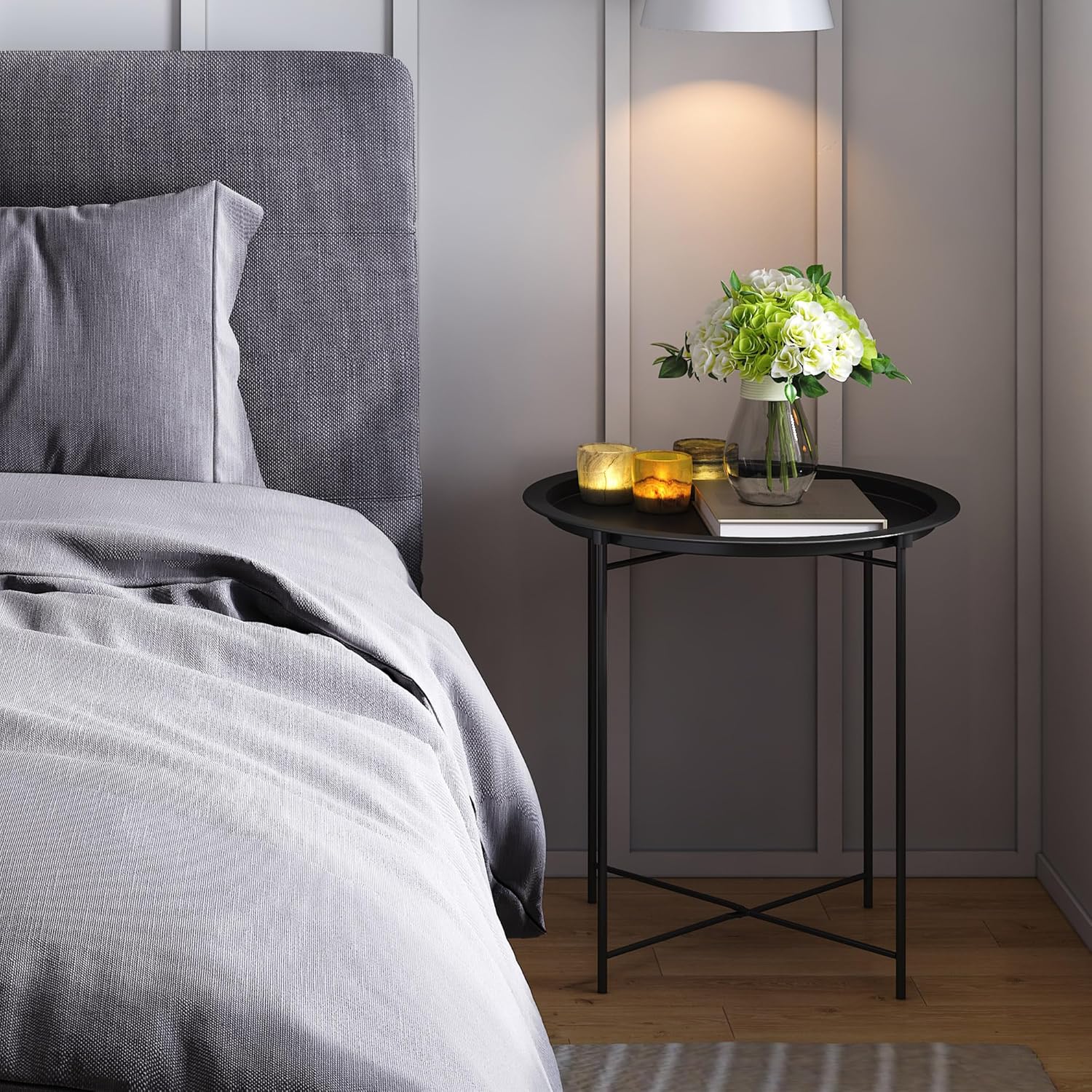 End Table Set of 2,Outdoor Side Table, Small Patio Round Folding Metal Black Side Tables for Outdoor,Living Room,Balcony and Office,Φ18.5" x 19.9"H，2 PCS