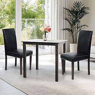 Wickerix 3 Pc Dining Room Dinette Kitchen Set Square Table and 2 Falabella Chairs Classic Style Solid Wood Espresso Finish