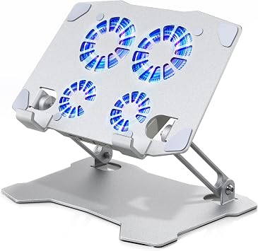 Tablet Cooling Stand, iPad Cooling Fan, Aluminum Alloy, Mac Mini M4 Cooling Stand, 4 Fans Included, 2 USB Ports, Folding, Low Noise, Angle Adjustment, Ergonomic Design, Improved Posture, Anti-Slip