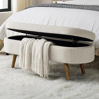 Align Living 43.5" Beige Linen Storage Ottoman Bench with Safety Hinge - 330lb Capacity End-of-Bed Seat for Bedroom & Living Room