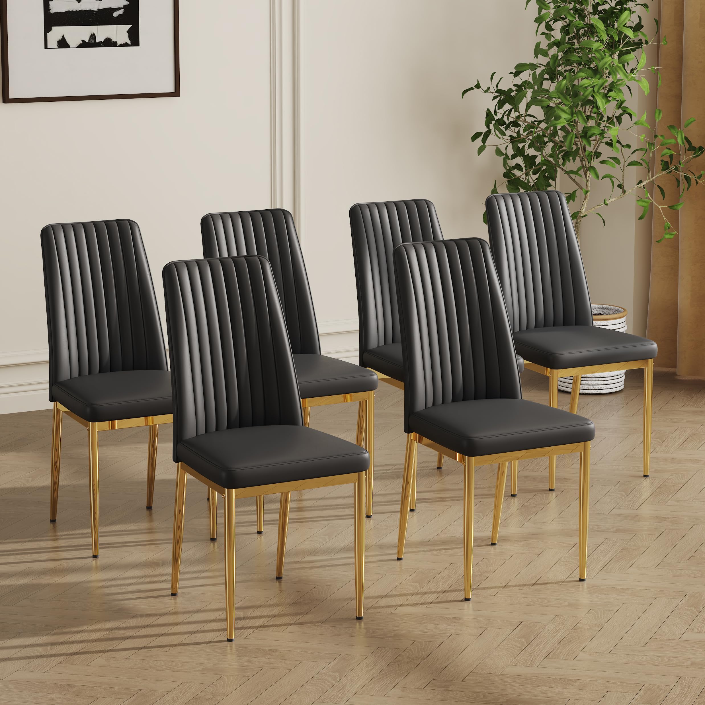 Modern Dining Chair Set of 6,Black Dining Room Chairs with Pu Leather and High Back,Sillas para Comedor Set De 6 for Living Room,Kitchen(BKG-6)