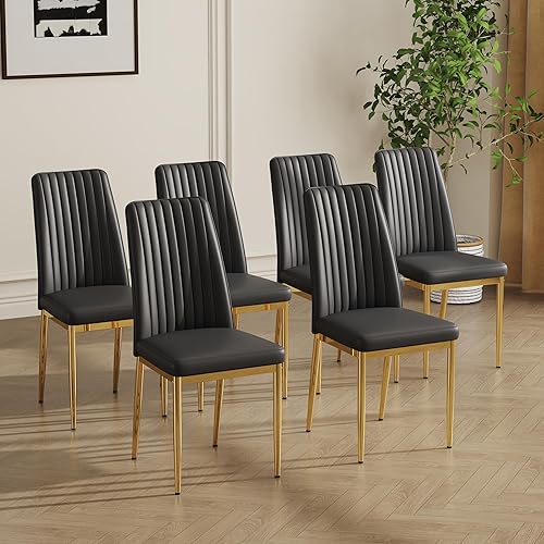 Miniatura 24 de Juego de 6 sillas de comedor modernas, Juego de 6 sillas de comedor con cuero PU y patas cromadas de respaldo alto, sillas de metal Sillas para