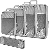 Kit Organizador de Malas para Viagem Necessaire com compressão 5 Peças Grande Cor Cinza