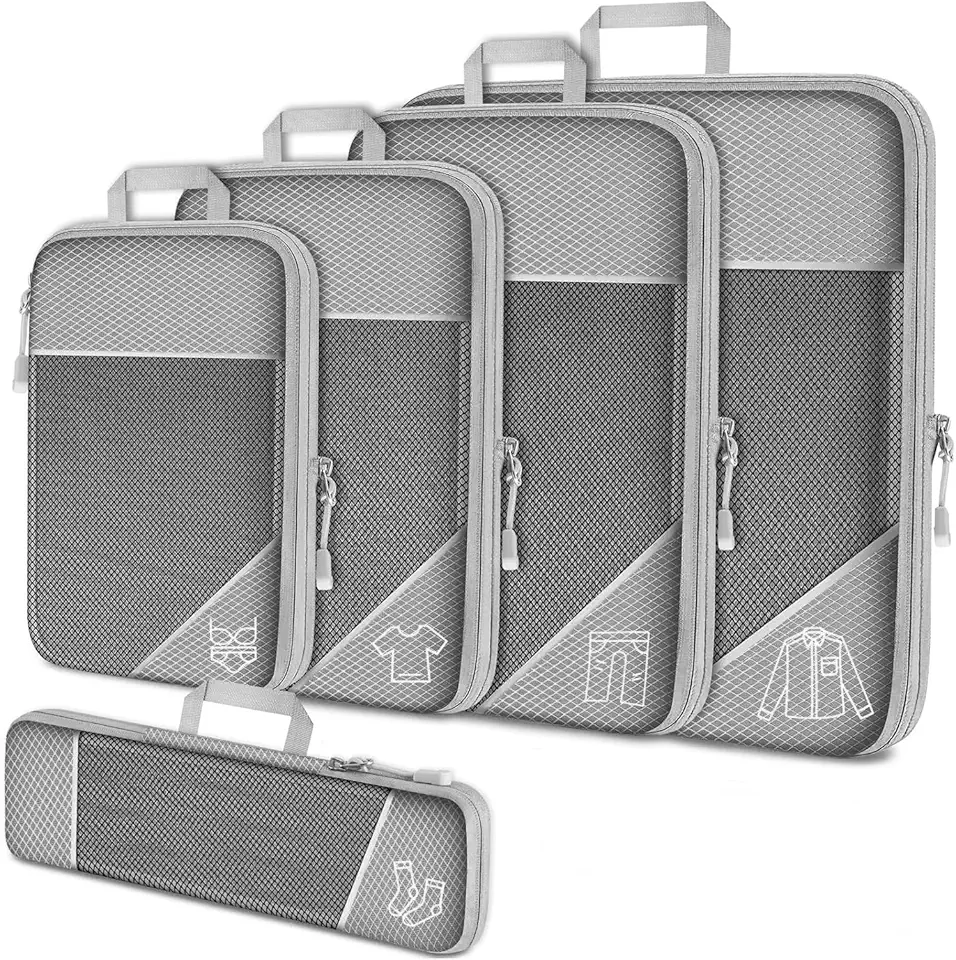 Kit Organizador de Malas para Viagem Necessaire com compressão 5 Peças Grande Cor Cinza