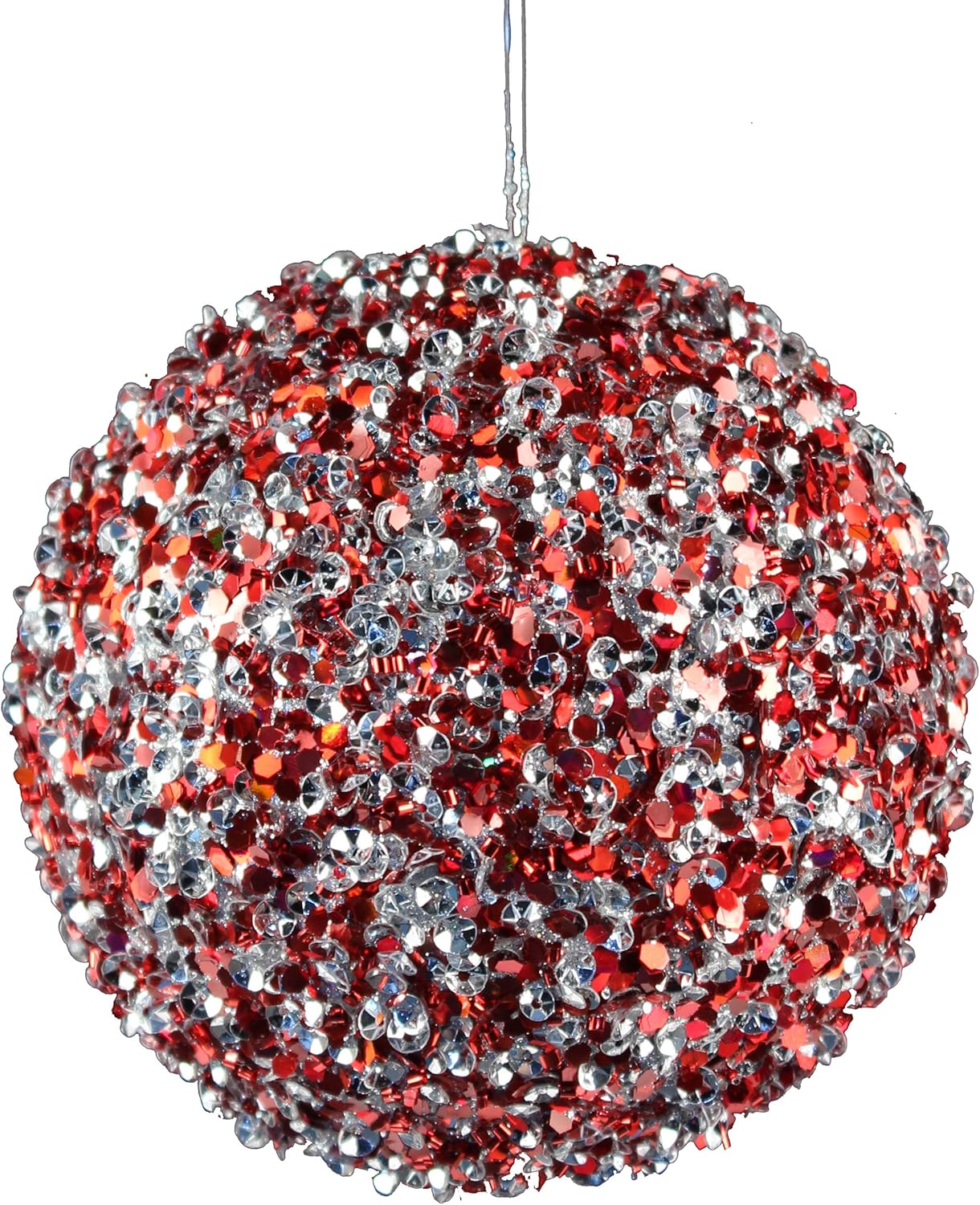 Craig Bachman 80 mm Round Ball Glitter Ornament: Red Silver 3 Inch Wide - Dozen Pack 12 - Gold Loop Hanger Attached…