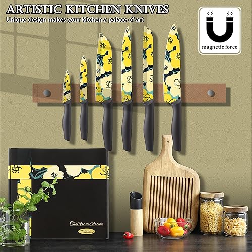 Miniatura 5 de Marco Almond Juego de cuchillos de cocina de diseño artístico, 6 cuchillos de cocina de acero inoxidable con 6 protectores de cuchillas, cuchillos