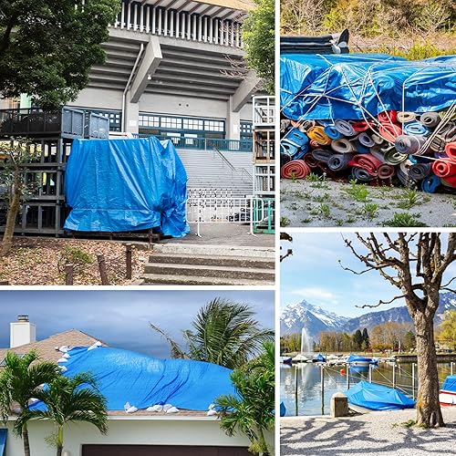 Miniatura 7 de Lona azul, lona resistente impermeable de 20 x 30 pulgadas, lona de polietileno de plástico impermeable de 16 milímetros de grosor con ojales de