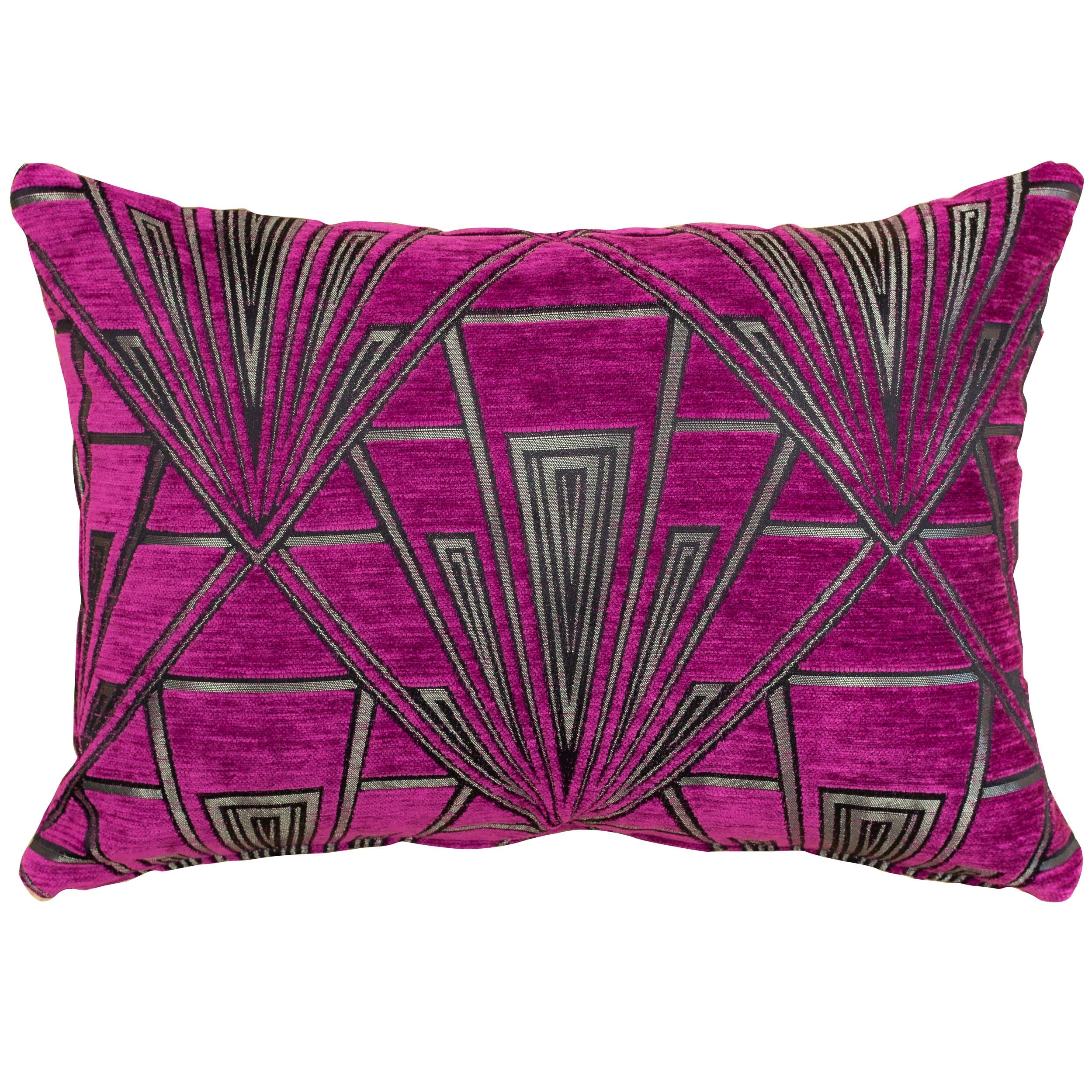 Linen Loft Pink Art Deco Boudoir Cushion Cover. Geometric And Silver. Luxury Velvet Chenille. 17X12 (43X30cm) Double Sided. Pillow Case. 20S And 30S Style.