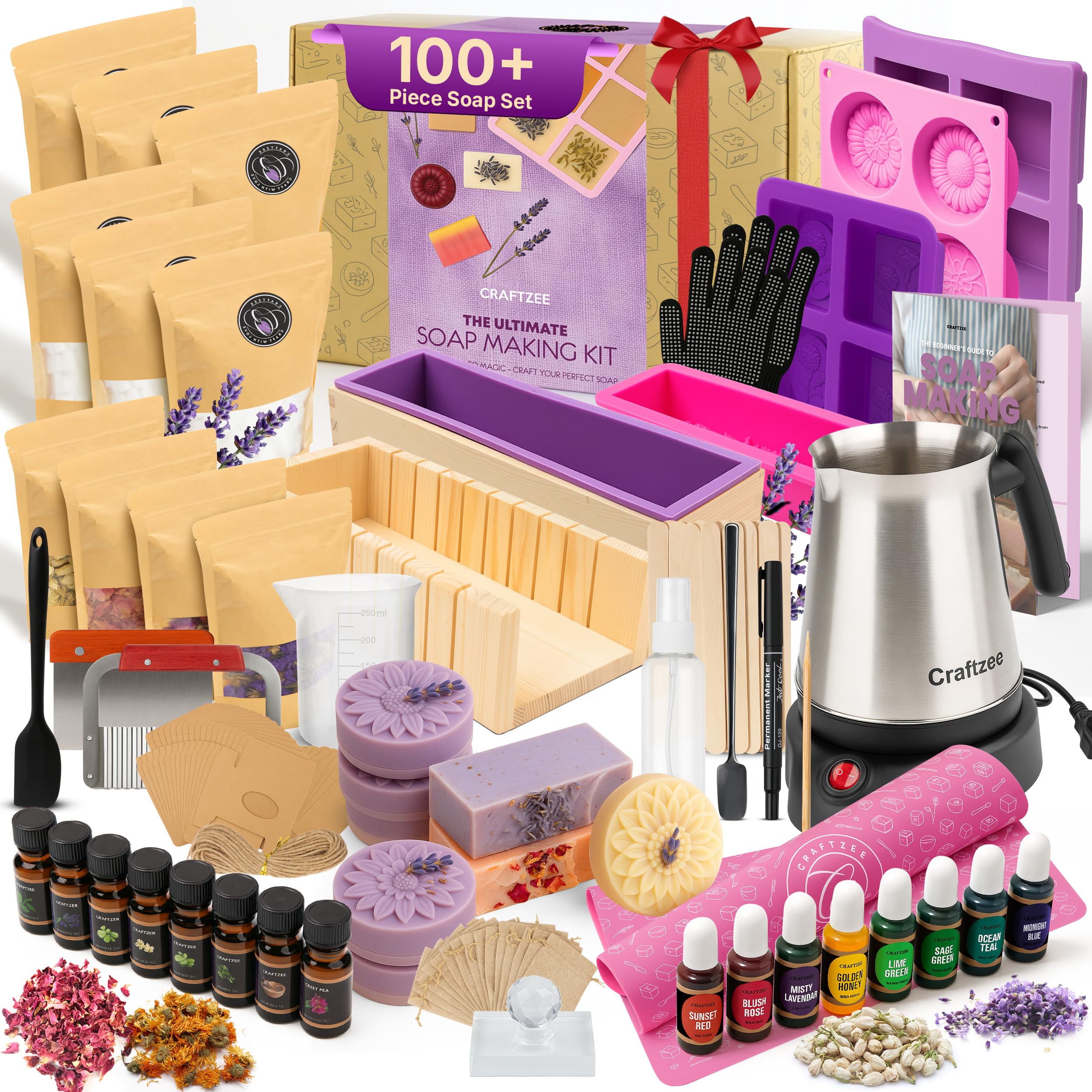 Photo 1 of CraftZee ????? ?????? Soap Making Kit - All-in-One Soap Making Supplies with 6lbs Soap Base, 8 Dyes, 8 Essential Oils, Silicone Molds, Cutters, All Essential Tools & Instructions