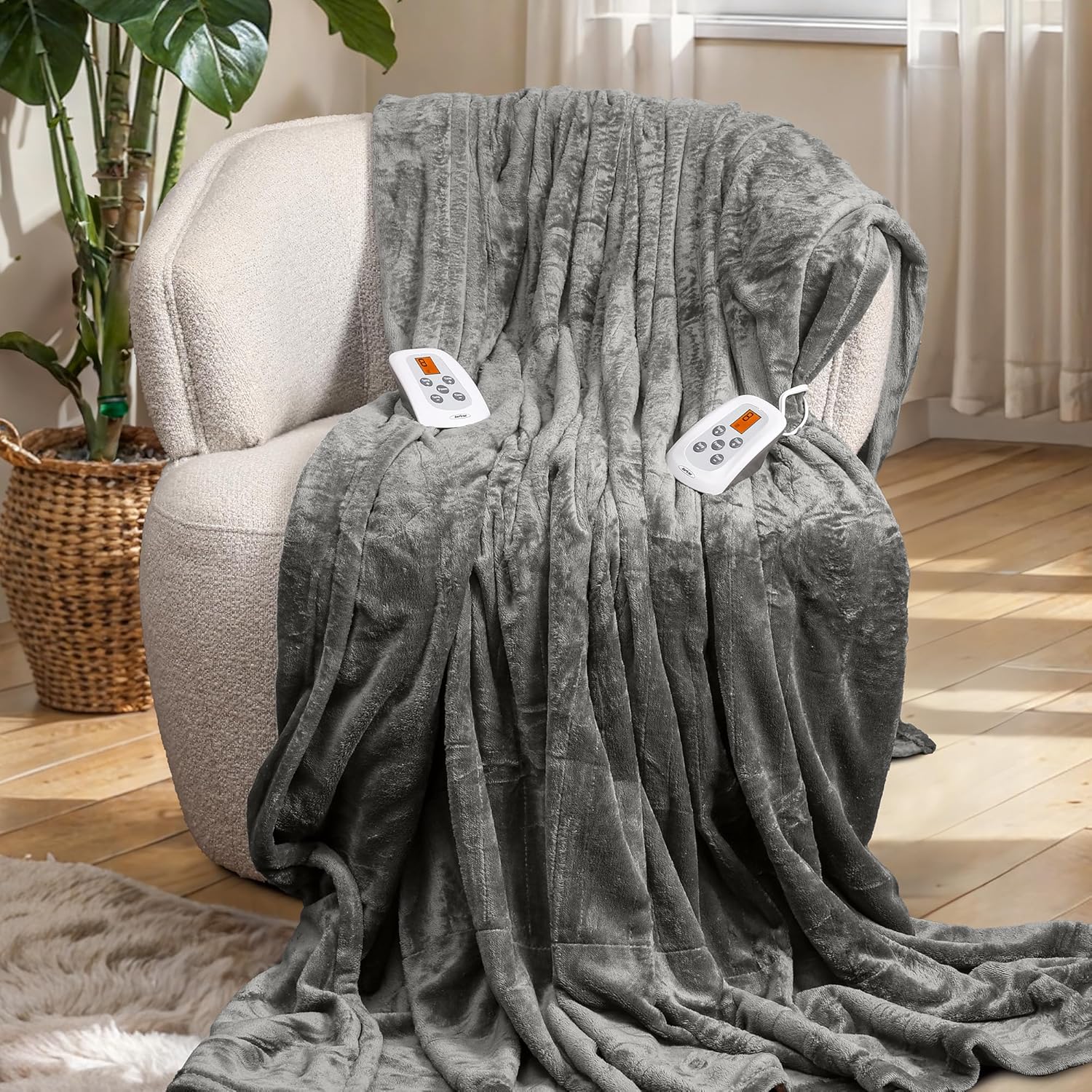 SUNVIVI Electric Blanket King Size, Heated Blanket Dual Control Soft Flannel, 10 Heat Settings, 12 Hours Auto Off, Machine Washable, 5 Years Warranty, Overheat Protection, ETL Certified, Grey - Image 8