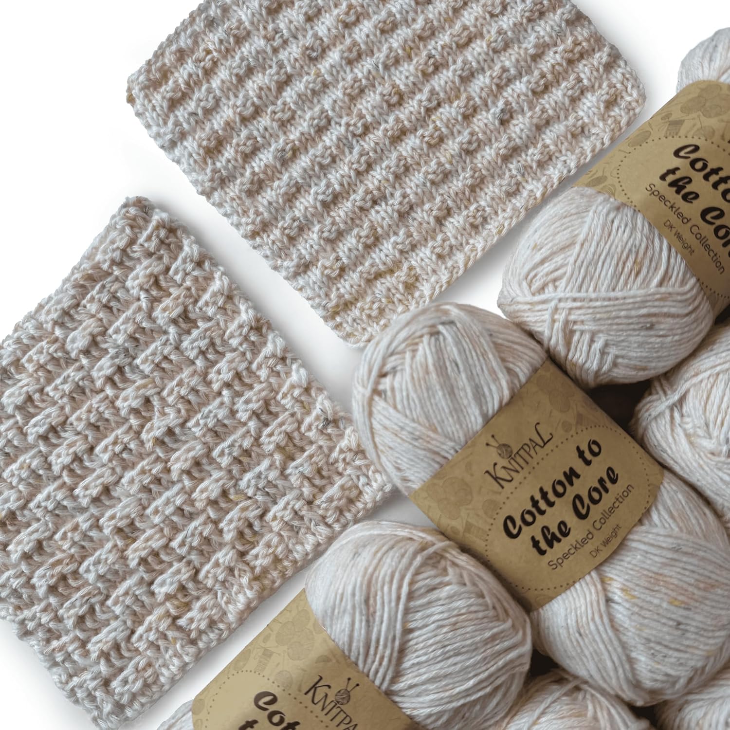 Cotton to The Core Speckled Soft Baby Yarn for Crocheting, 6-Pack (810Yds / 300G), Free Patterns - Size 3 DK Light Worsted Weight Cotton Yarn for Knitting - Vanilla Wafer