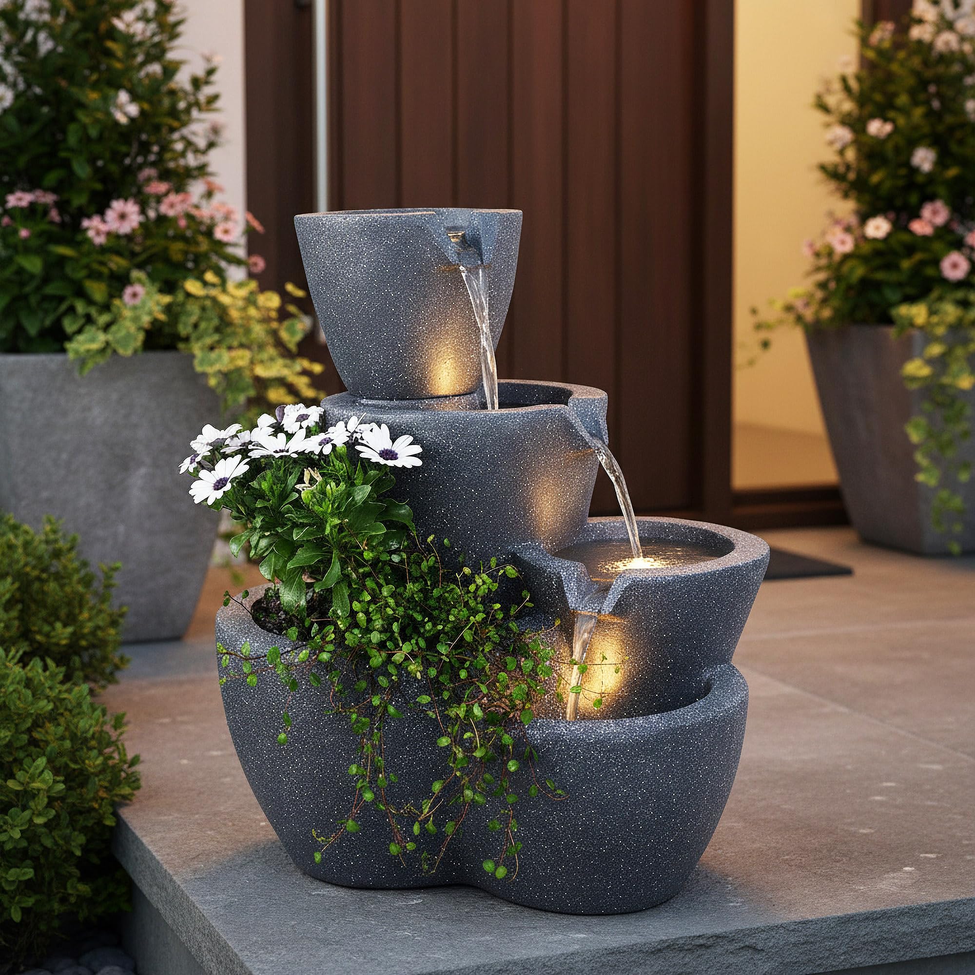 Fuente de Jardín Iluminada Grande Arnusa - Fuente de Agua de 59 cm - Decoración de Jardín Interior y Exterior - Se Puede Plantar