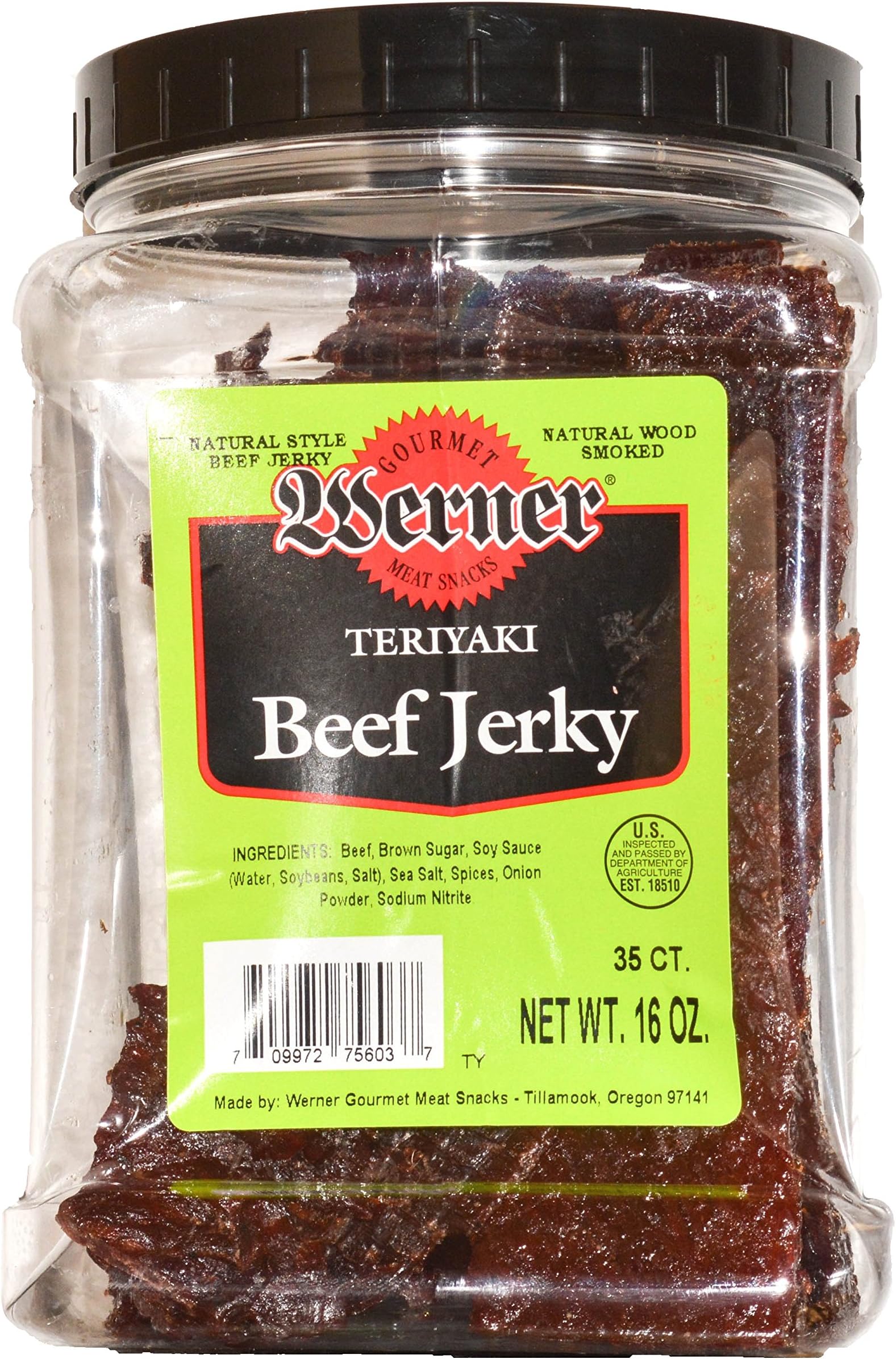 Werner Gourmet Meat Snacks Teriyaki Beef Jerky Jar - 16 ounce