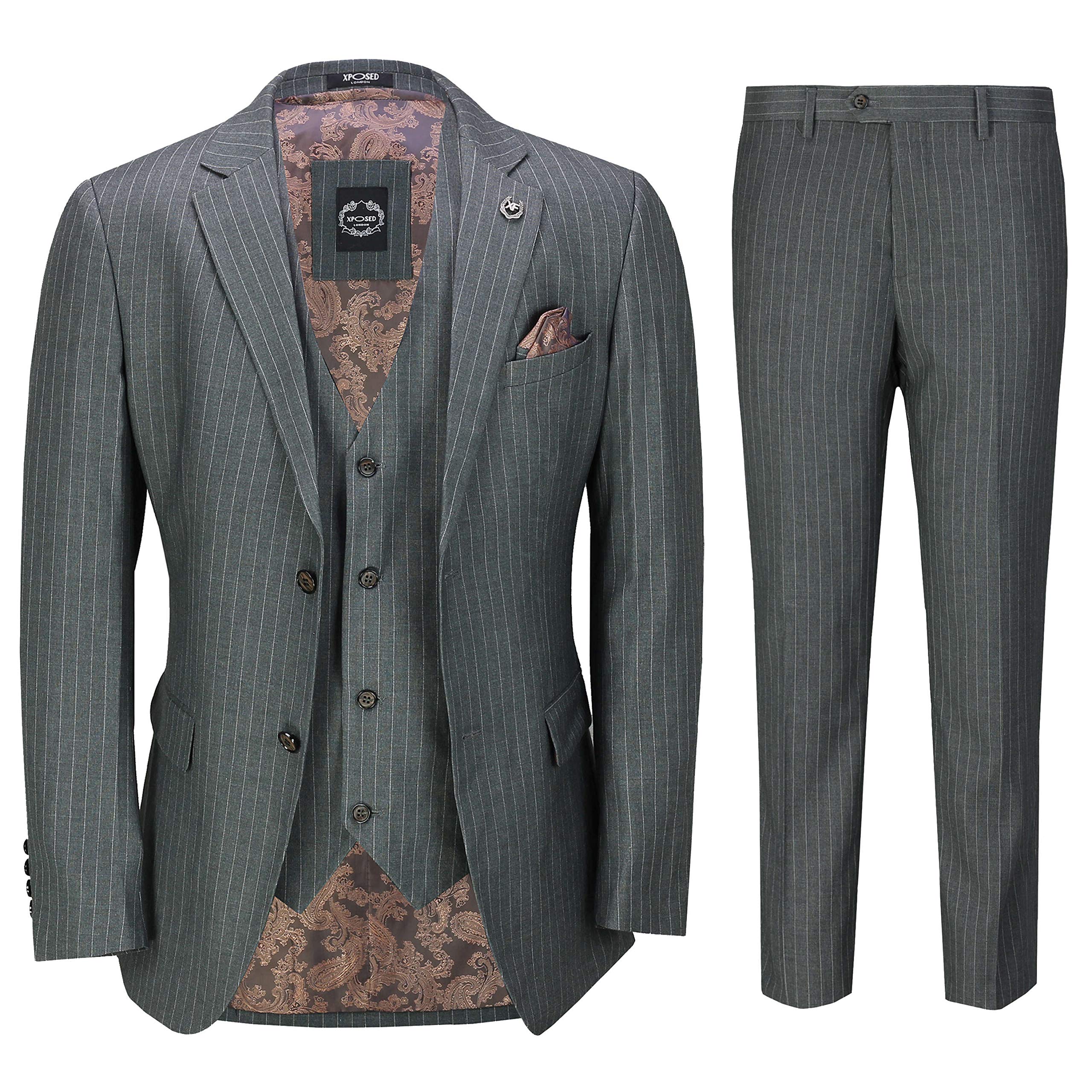 Buy Mens Classic 3 Piece Pin Stripe Grey Suit Retro 1920s Tailored Fit Online at desertcartUAE