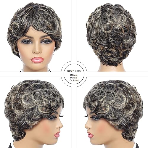 Miniatura 7 de NICE HOPE Pelucas de cabello humano corto para mujeres negras, 100% cabello humano brasileño hecho a máquina, sin encaje corte Pixie pelucas de