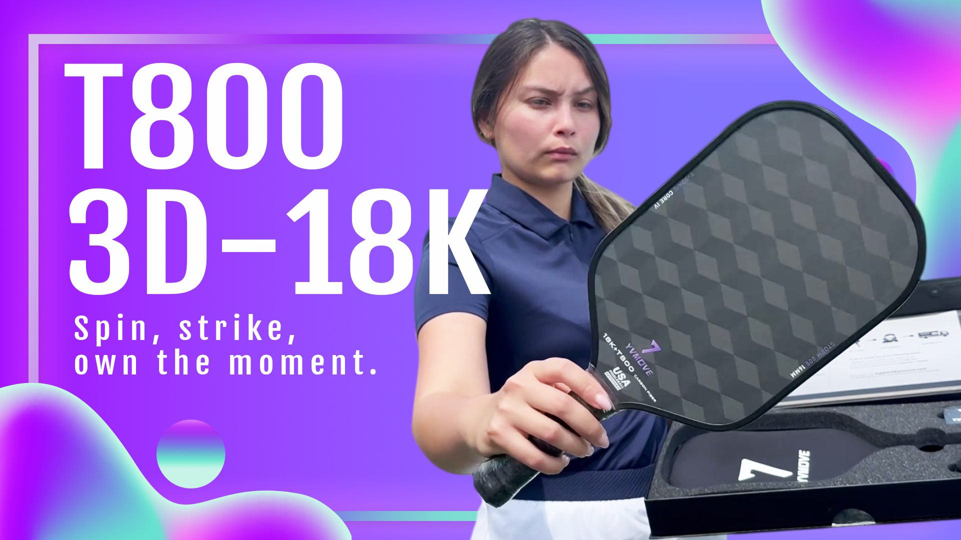 YVmove Pickleball Paddle with 18K+T800 Raw Carbon Fiber Surface