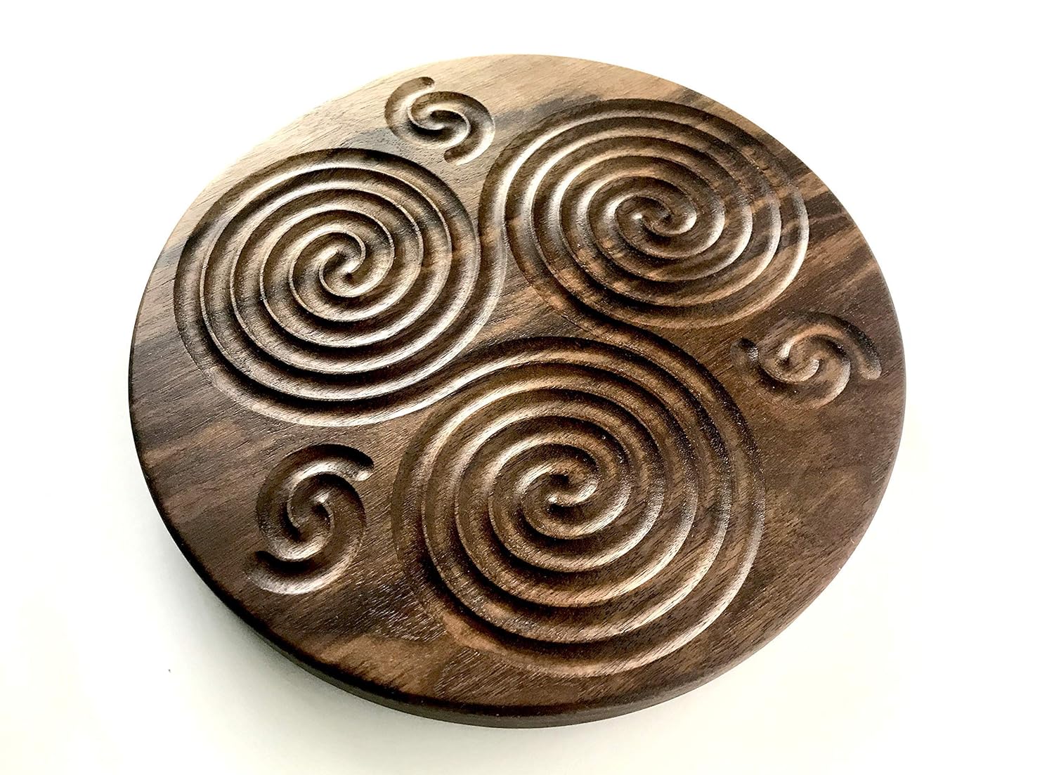 Triskelion Finger Labyrinth for Meditation and Prayer, 7.5” diameter, Wooden Mindfulness Tool and Altar Decoration (Walnut), Handcrafted in USA by Wooden Contraptions