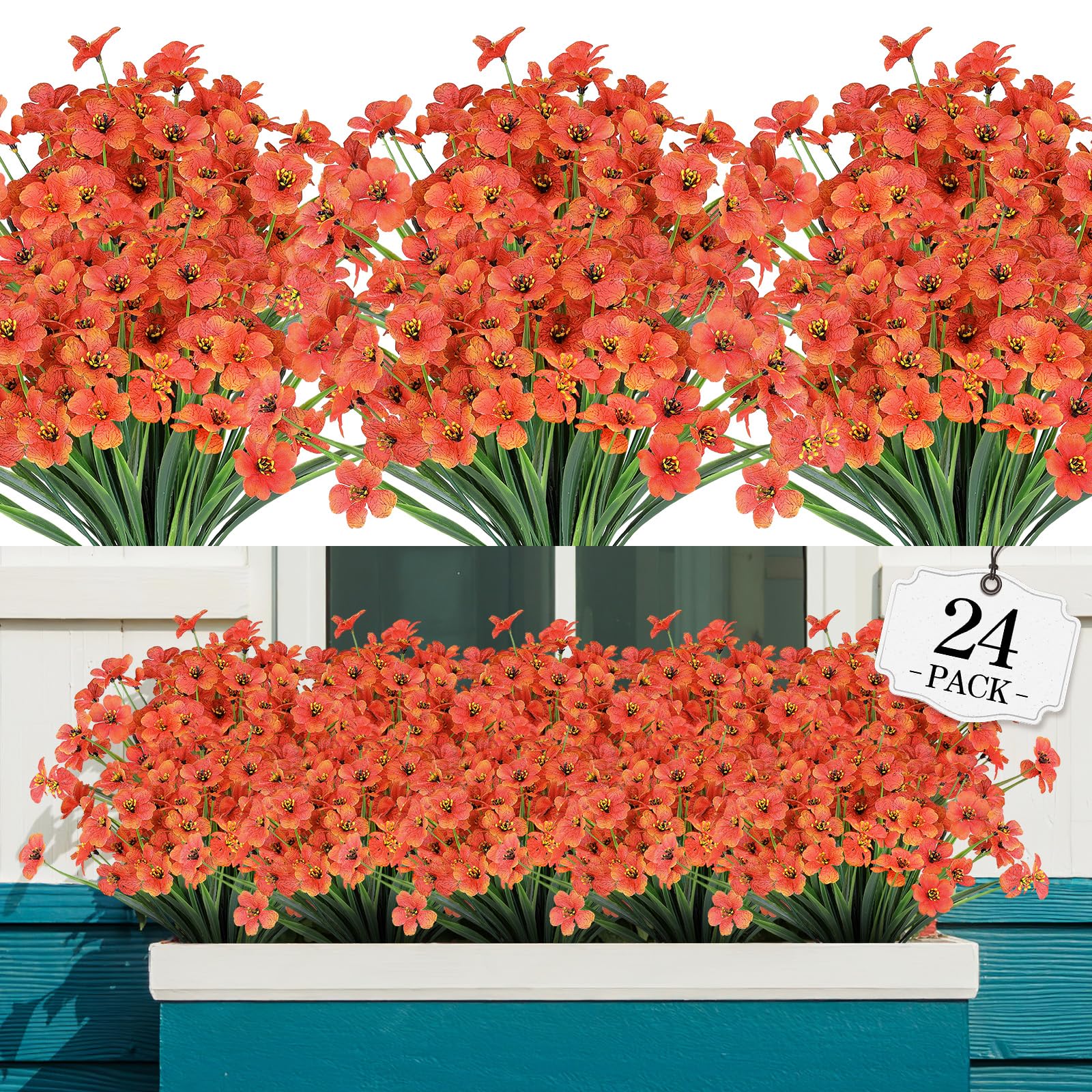 AGIRL 24 Bundles Artificial Fall Flowers Outdoor,No Fade Fake Plastic Flowers,Faux Autumn Plants for Thanksgiving Xmas Decor,Hanging Planters Indoor Outside Garden Porch Window Box Home Wedding